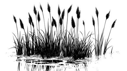 Cordgrass growing in marshland with tall, upright stems emerging from water, vector illustration art