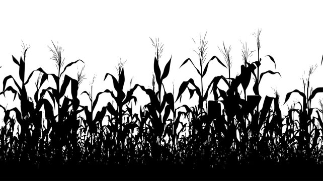 Corn stalks with ears in a Midwestern farm field, vector illustration art