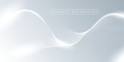 White abstract background with wavy lines. Digital future technology concept in the silver theme color.