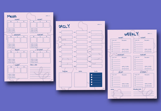 Blue and Purple Doodle Planner