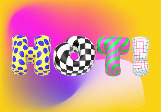 Bright multicolored Inflated Pattern 3D Text Effect