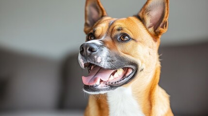 Obraz premium Happy Dog Portrait with Open Mouth and Brown Fur