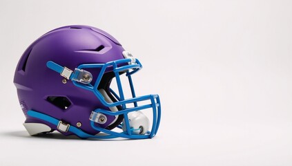 Fototapeta premium Purple and Blue Football Helmet on White Background Minimalist Design