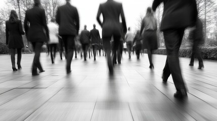 Obraz premium Blurred Crowd of Business People Walking in City Street Urban Lifestyle Concept