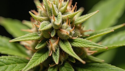 Fototapeta premium Close-up of cannabis plant showcasing THC CBD crystals