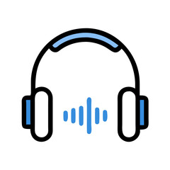 Fototapeta premium A stylized icon of headphones with sound waves, indicating audio or music.