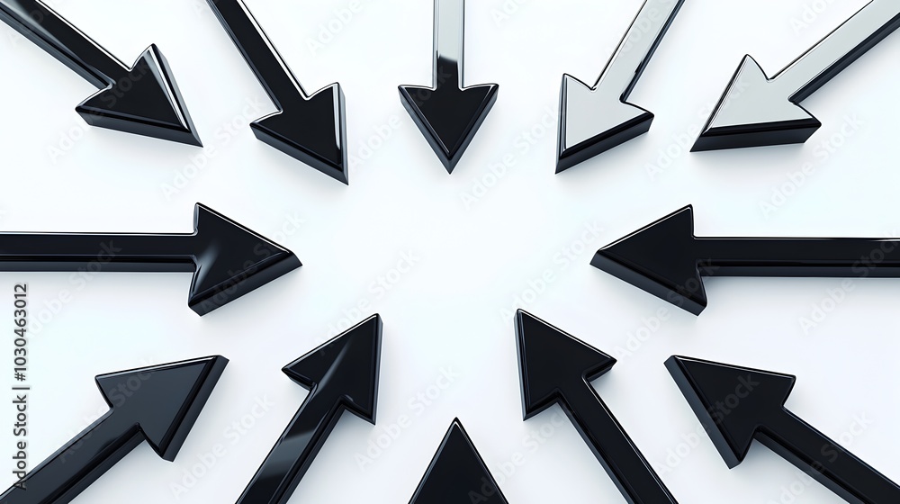 Poster converging arrows symbolizing focus and unity in sleek geometric design