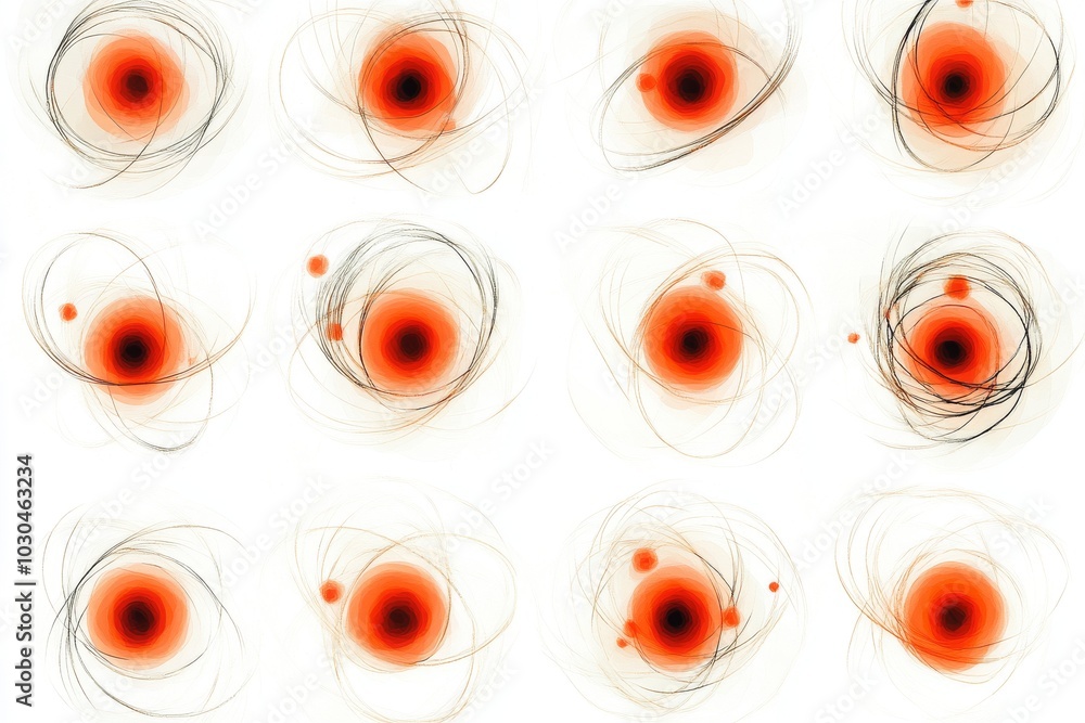 Poster abstract red and orange glowing shapes with a hypnotic pattern evoking energy movement and intensity