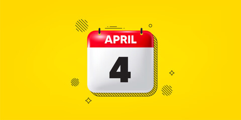 Calendar date of April 3d icon. 4th day of the month icon. Event schedule date. Meeting appointment time. 4th day of April. Calendar month date banner. Day or Monthly page. Vector