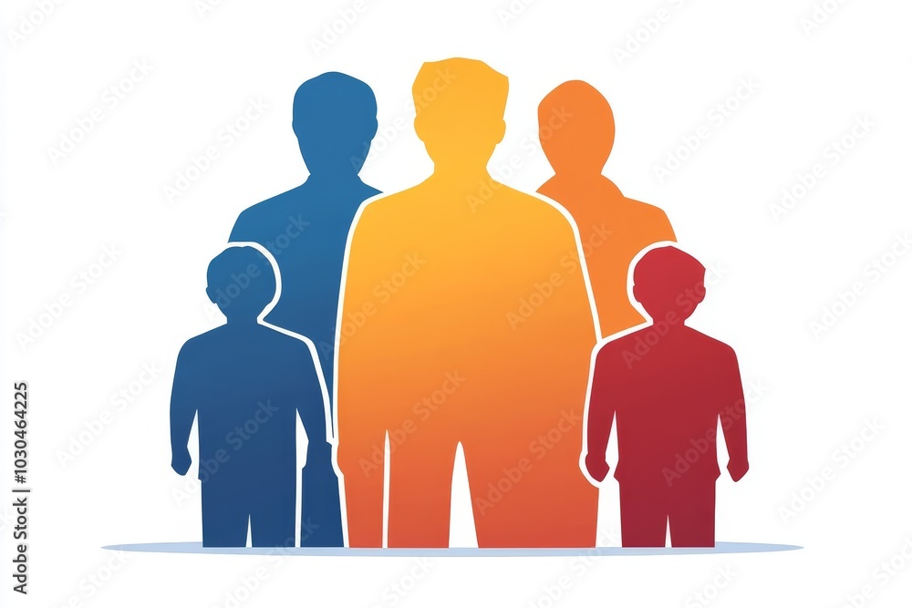 Poster silhouetted family of four standing together representing unity protection and family bonds with abs