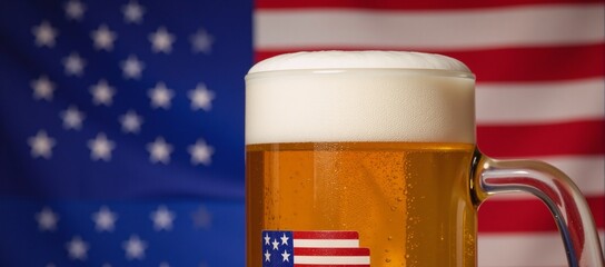 A patriotic beer mug adorned with an American flag for proud celebration of U