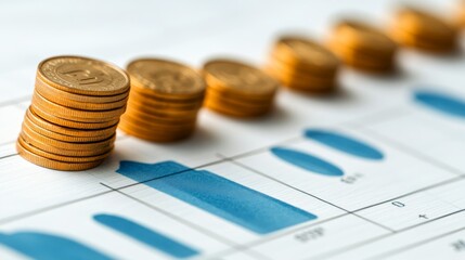 Gold Coins Stacked on Financial Chart   Investment Growth Concept