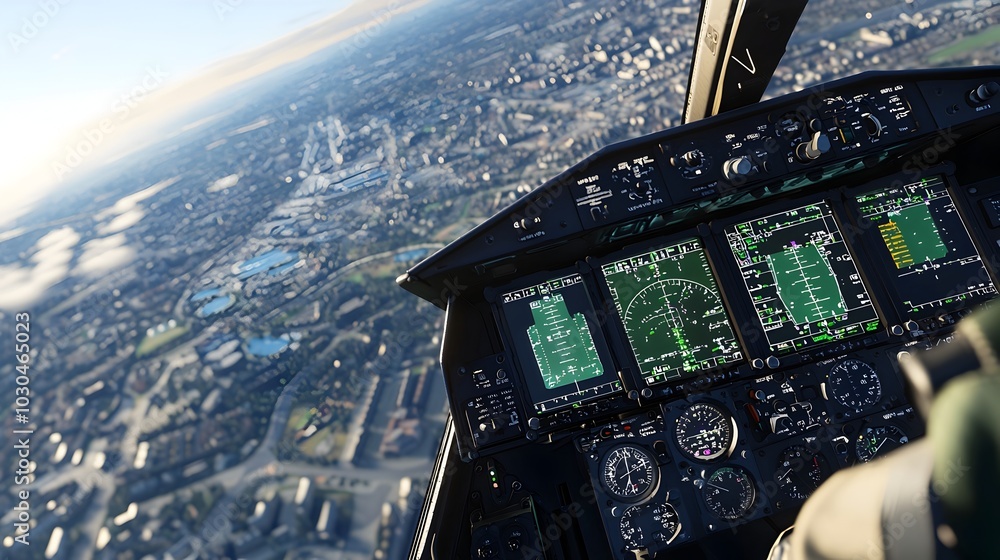 Poster close-up view of joystick during detailed flight simulation gaming experience