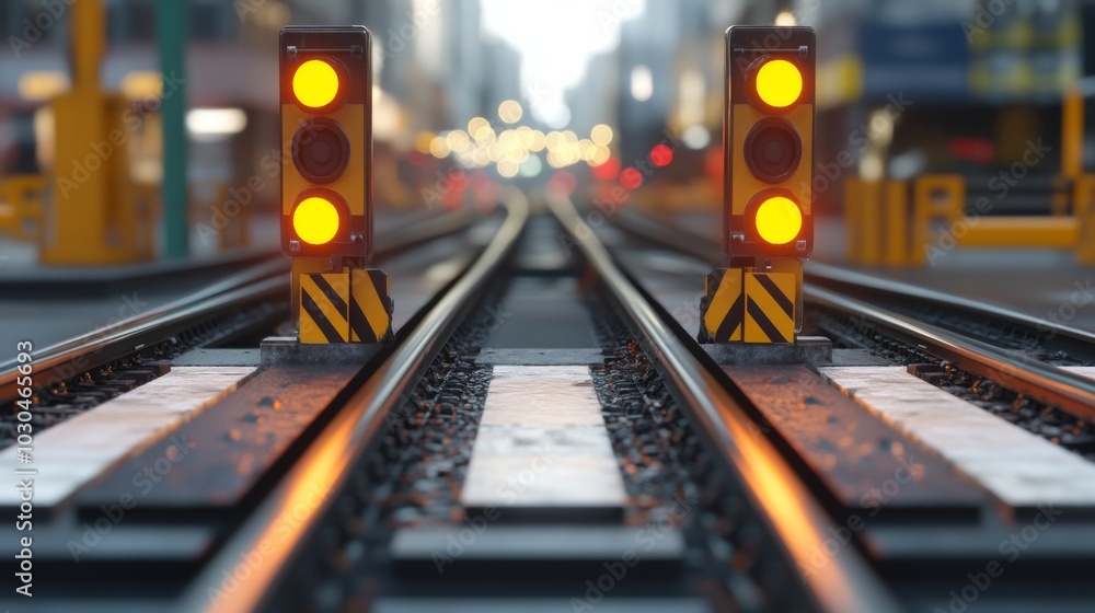 Poster Train Signals on Tracks in Urban Setting