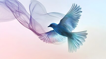 Fototapeta premium Ethereal Visualization of a Bird's Natural Flight Dynamics in Pastel Skies