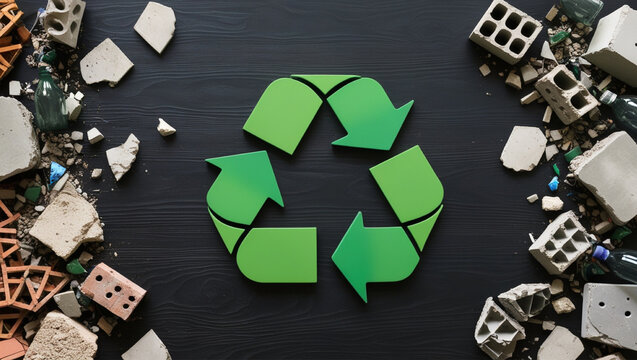 Concepto reciclaje de escombros y materiales de construcci&oacute;n con enfoque ecol&oacute;gico