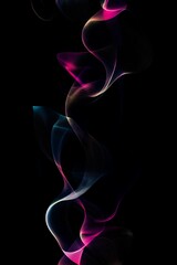 Obraz premium Abstract digital art with pink and blue waves against a black background.