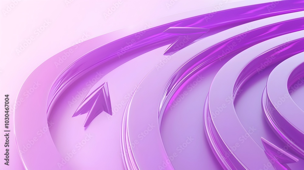 Poster swirling abstract arrows creating dynamic motion on pastel purple background