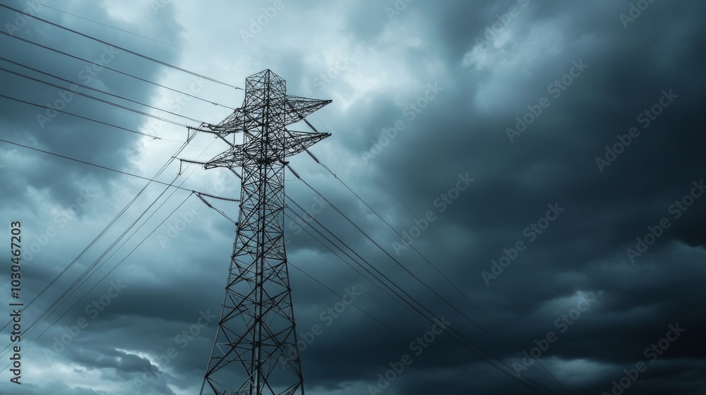 Poster dramatic sky with power lines and tower structure