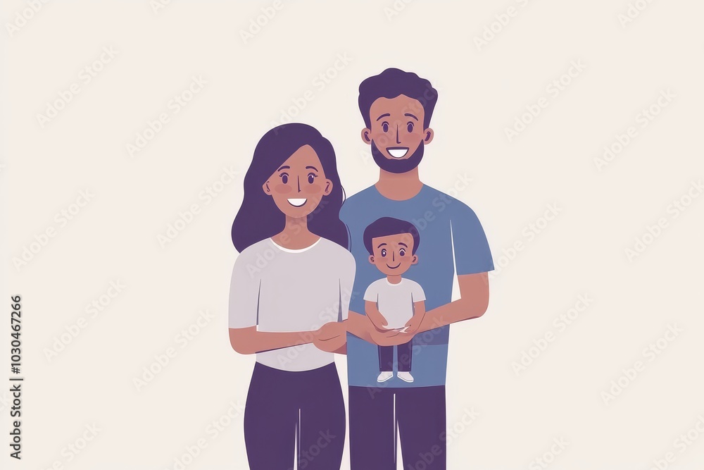 Poster family of three standing together symbolizing love unity and familial bond in a simple minimalistic 