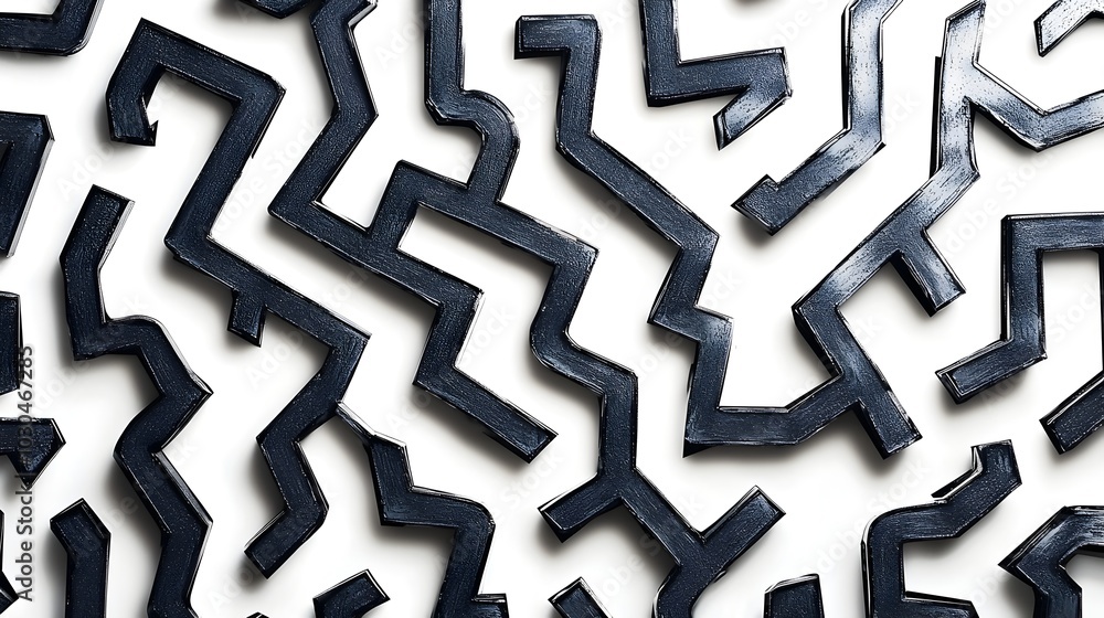 Poster intricate maze of intersecting arrows forming geometric pathways