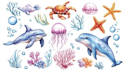 Isolated on white background clip art whimsical water color farm animals collection featuring a cow