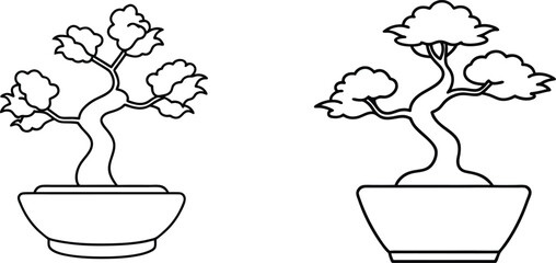 Two Bonsai Trees Line Art Illustration