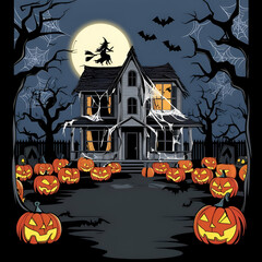 Fototapeta premium Haunted House with Pumpkins