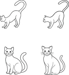 Four Black and White Cat Outline Illustrations