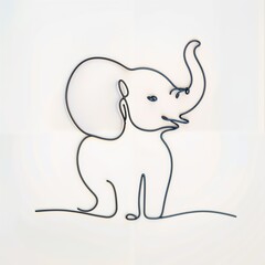 wire art Playful baby elephant in minimalist line art Innocence Joy Youthful Spirit on white background with space for text