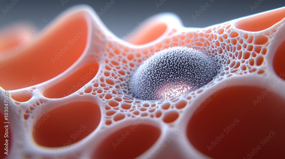 Poster abstract close-up of a textured surface with a central sphere.