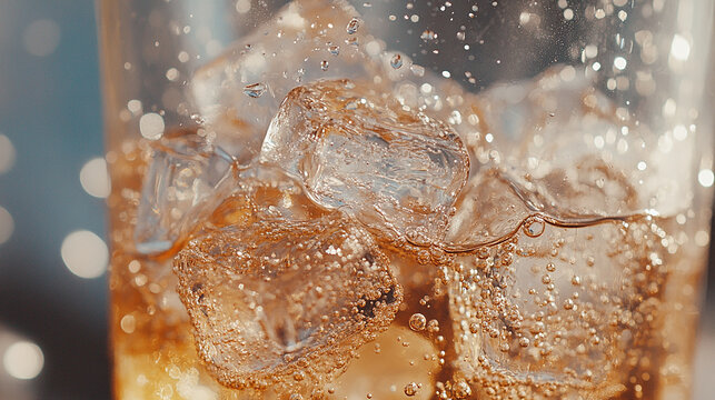 Close-up of a glass filled with carbonated soda