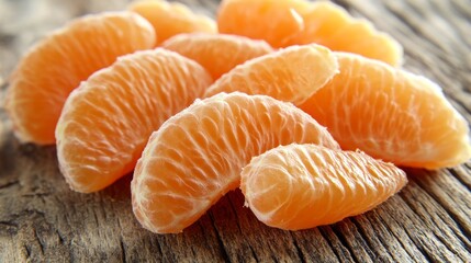 Fresh Orange Segments on Rustic Wooden Background   Healthy Food  Vitamin C  Citrus Fruit
