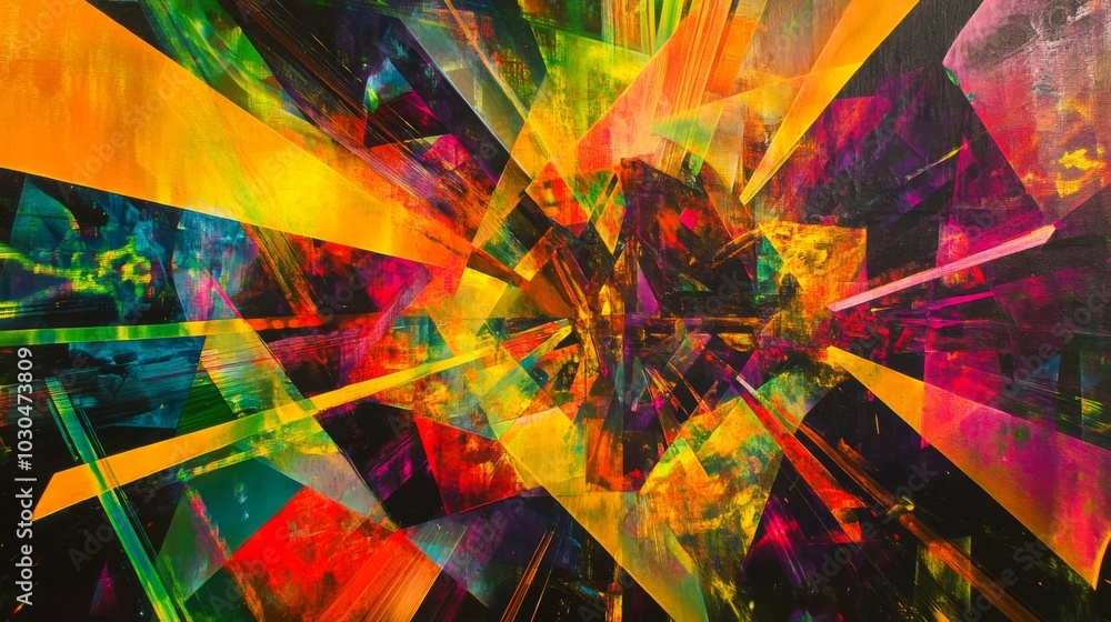 Poster vibrant abstract art with colorful shapes and patterns