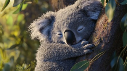 Obraz premium Koala Sleeping in Extremely Detailed and Photorealistic Environment, Perfect for Wildlife and Nature Scenes Generative AI