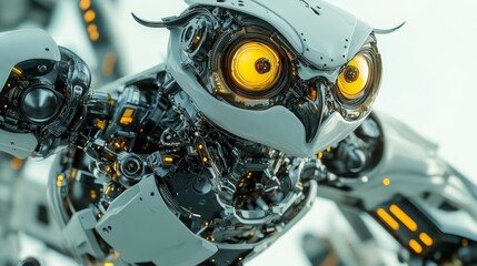 Fototapeta premium Futuristic Robotic Owl Closeup Cyborg Animal Design