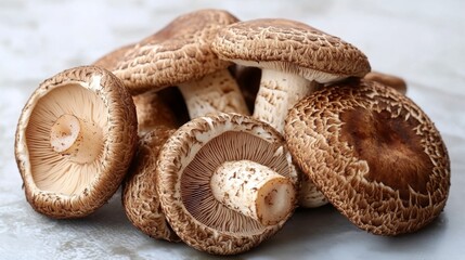 Freshly Harvested Brown Mushrooms on Surface