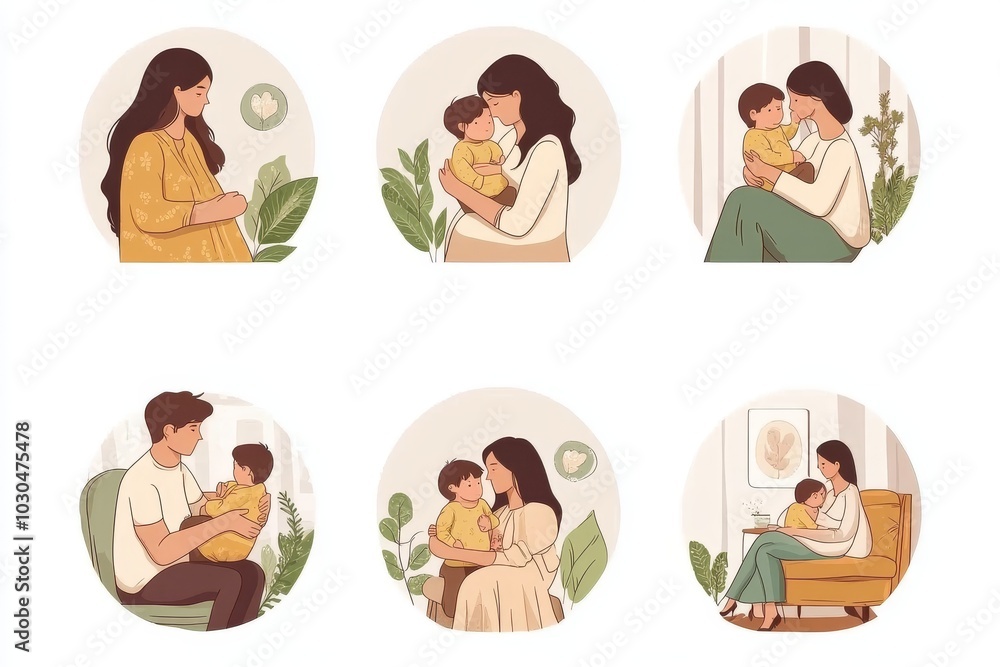 Poster set of family portraits in various poses symbolizing love connection and togetherness in a minimalis