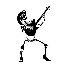 Skeleton playing guitar ligo icon design 