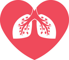 Editable Vector Red Heart Illustration with Lung on it. Love Heart Filled Graphics for use as icon, symbol, sign, logo on Print industry.