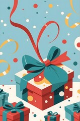 Numerous gifts arranged on a table. Christmas illustration