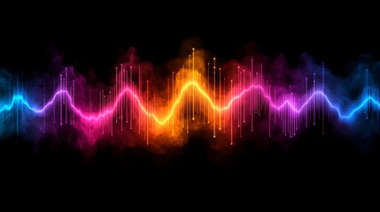 Abstract Colorful Neon Wave with Light Streaks and Glowing Dots