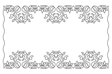 Lace frame, border with an ornate pattern, made in one continuous line in minimalism. Editable vector outline