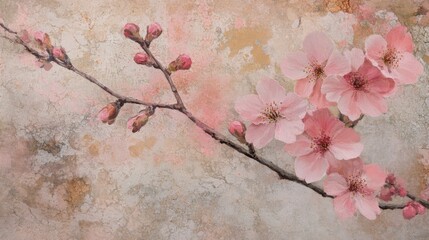 Elegant Cherry Blossom Branch on Textured Background