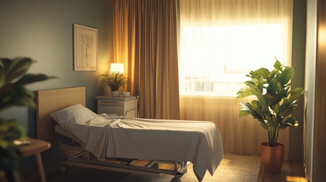 A tranquil recovery room with soft colors and comforting features