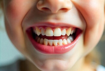 Obraz premium close up of a child with a smile. Showing a white teeth