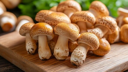 Fresh Mushrooms on Wooden Cutting Board