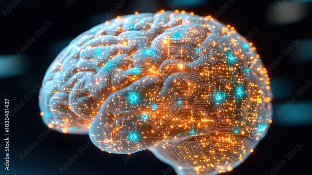 Aufkleber a digital representation of a brain with glowing neural connections.