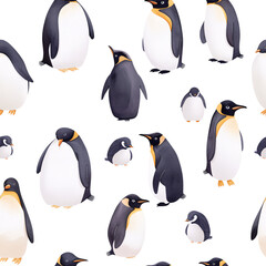 Obraz premium A seamless pattern of penguins in various sizes and poses.