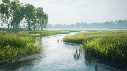 Peaceful Natural River Delta Landscape for Relaxation and Serenity Generative AI
